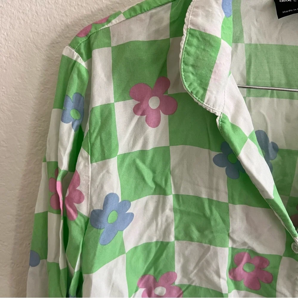 ASOS Checkered Floral Pajama Shirt Sz 8